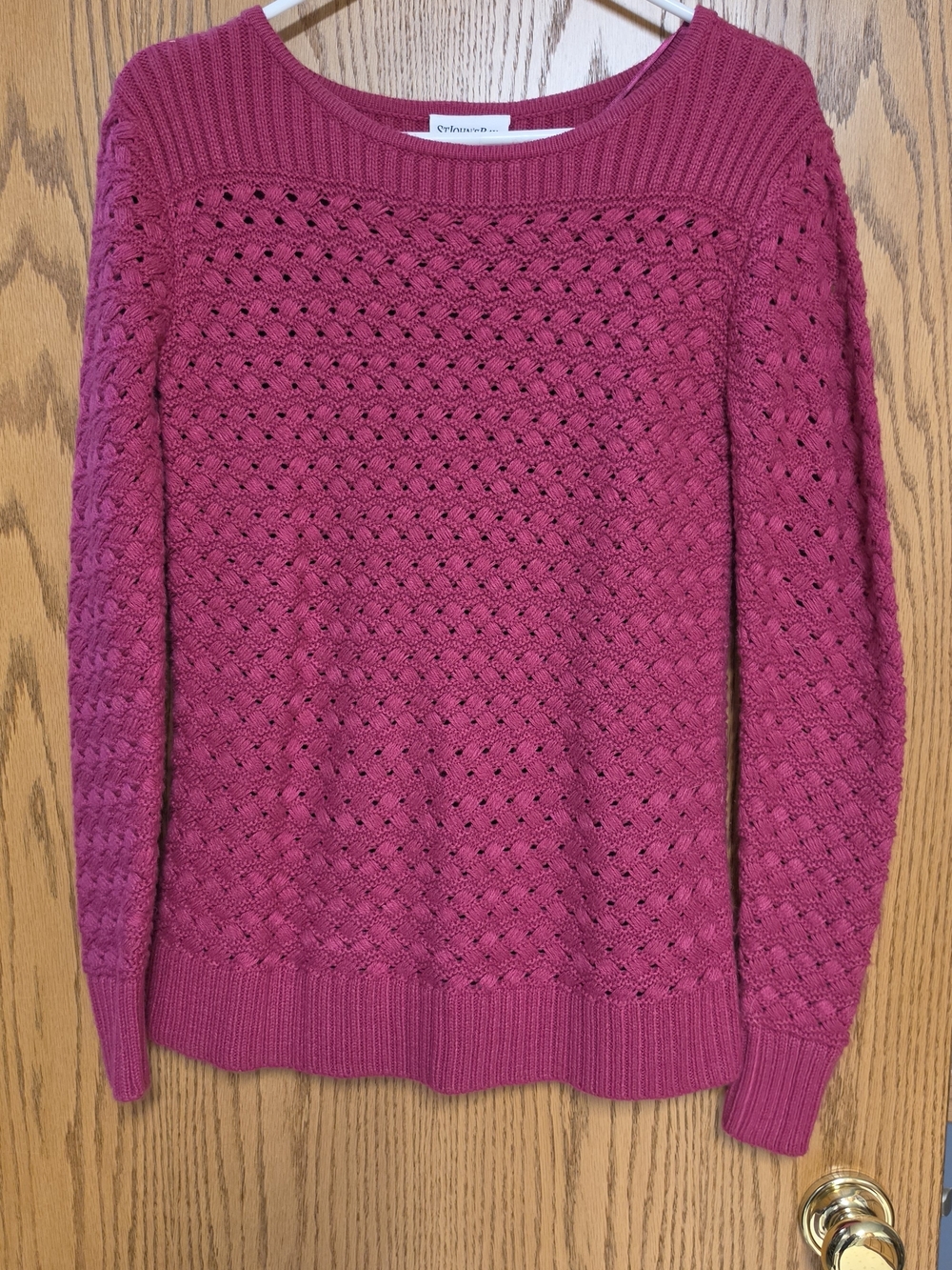 St. John's Bay - Corded Knit Crewneck Sweater - Hot Pink